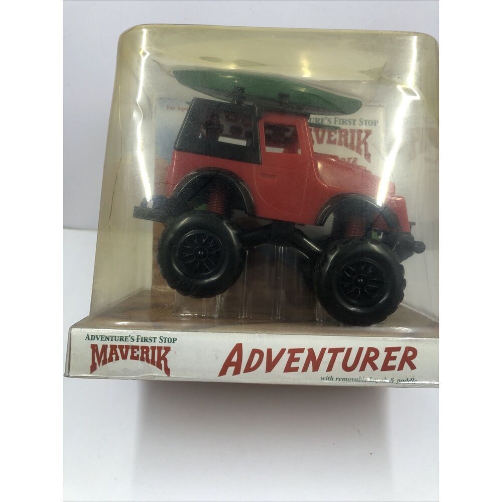 Maverick  "ADVENTURER" Plastic Red Jeep w/Kayak & Paddle. NIB Vintage 2004. Read